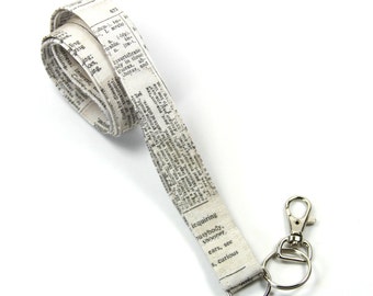 NEWSPAPER Fabric Lanyard, Dictionary Lanyard, Paper Lanyard, Mens Lanyard, Gift for Men