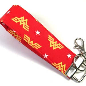 WONDER WOMAN fabric keychain, fabric key fobs, red keychain, red keyfobs, powerful keychain, wristlets, wonder woman wristlets image 1