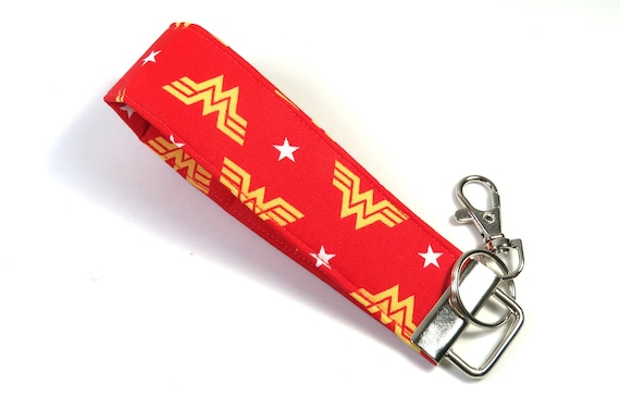 WONDER WOMAN fabric keychain, fabric key fobs, red keychain, red keyfobs, powerful keychain, wristlets, wonder woman wristlets