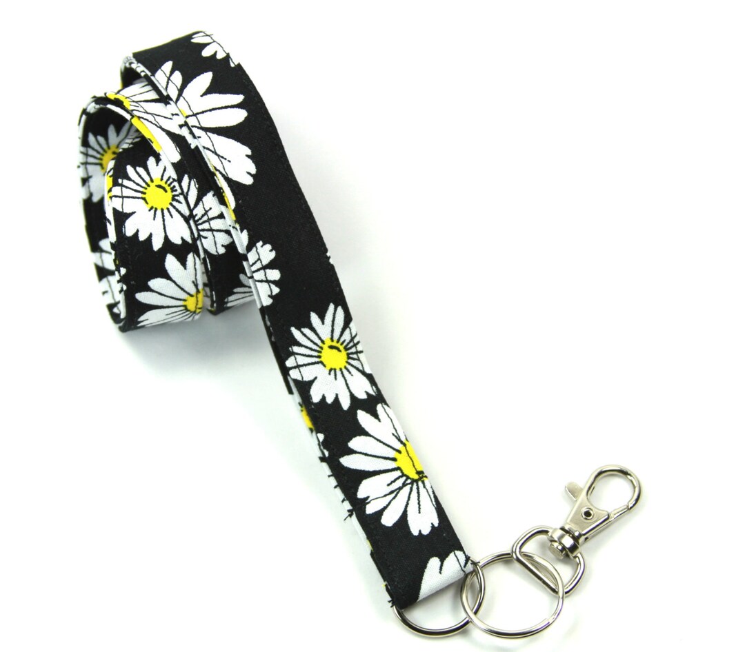 DAISY Fabric Lanyard Floral Lanyard Daisy Badge Holder Etsy