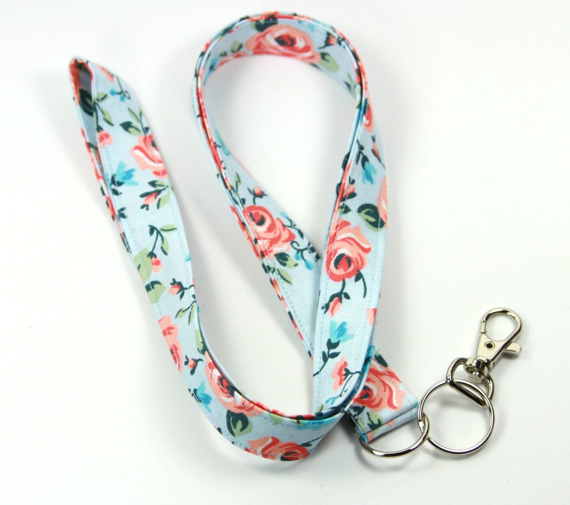 ROSES Flower Lanyard Fabric Badge Holder Pink Roses Lanyard Etsy