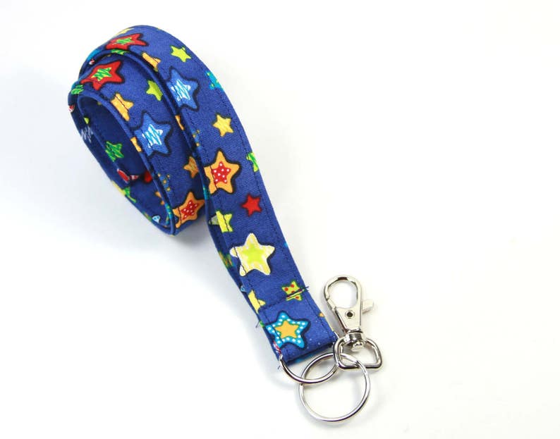 Buckle-Down Stars & Stripes Lanyard - 1 Inch Wide, Stretchy Nylon With Stainless Steel Clip