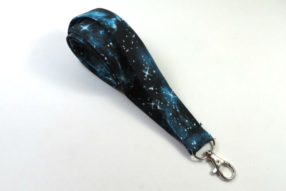 SPACE fabric lanyard, Space badge holder, Fabric lanyard, Teal space badge holder, Stars badge holder, Space lovers gift, Stars lanyard