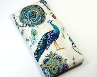 PEACOCK Fabric bag, Sunglasses Case, Eyeglasses Bag, Floral fabric bag, Feather fabric bag, Peacock sunglasses case