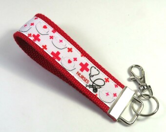 NURSES fabric keyfobs, Wristlets, Cross wristlets, Stetescope fabric keyfobs, Nurse keychain, Gift for nurse, Nurse wristlets