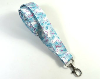 UNICORN fabric lanyard, unicorn badge holder, Blue unicorn lanyard, blue badge holder, Lucky horse badge holder, Unicorn gift