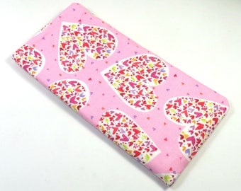 HEARTS sunglasses case, pink heart sunglasses case, heart bag, snap button bags, snap bags, Pink heart fabric case, eyeglasses case