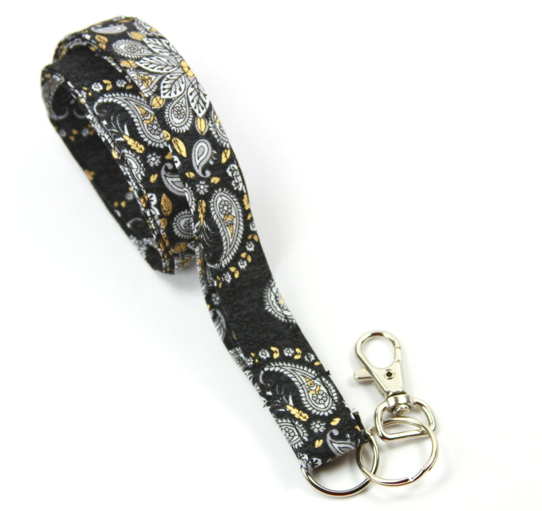 PAISLEY Fabric Lanyard Black Paisley Lanyard Black and Gray - Etsy