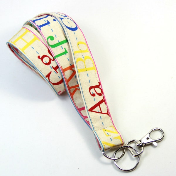 Smycz materiałowa ALPHABETS, uchwyt na identyfikator nauczyciela, smycz dla nauczyciela, uchwyt na identyfikator szkoły