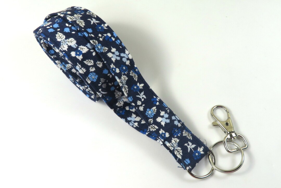 BLUE Flower Badge Holder, Fabric Lanyard, Fabric Badge Holder, Blue
