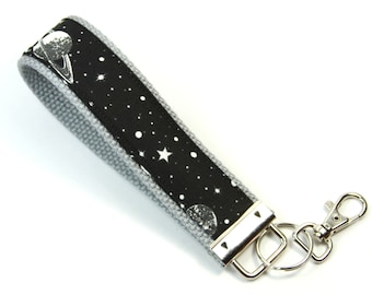 SPACE Fabric Key Fob, Fabric Key chain, Space design Key chain, Space keyfob, Black and Gray keyfob