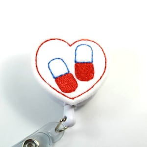 PILLS Felt badge reel, Medicine badge reel, Pharmacy badge reel, Felt badge holder, Pills lanyard, Pills badge reel
