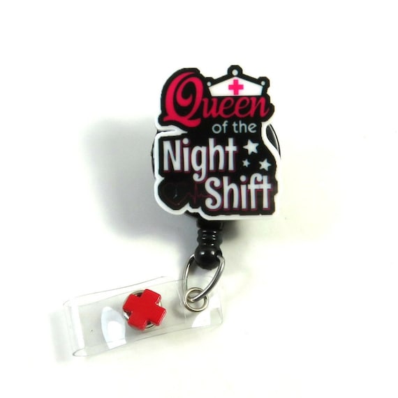 NURSE badge holder, Night shift nurse badge reel, Retractable badge holder,  Nurse lanyard, Nurse gift, Queen badge holder, Queen lanyard