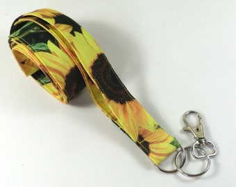 SUNFLOWER fabric badge holder, Sunflowr lanyard, Yellow flower badge holder, Fall badge holder, Autumn flower badge holder