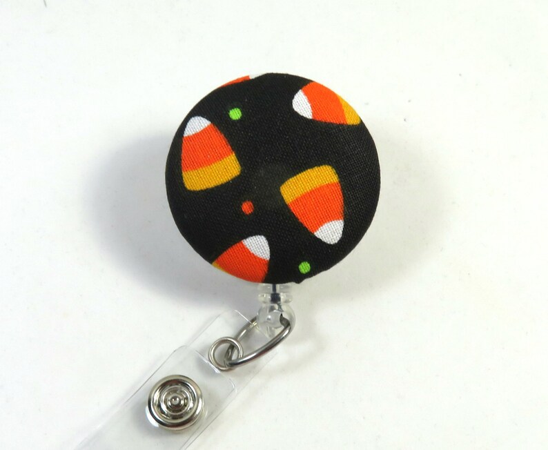 sweet badge reel Button badge holder retractable badge holder CANDYCANE fabric badge reel Orange candycane button reel