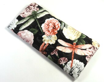 DRAGONFLY sunglasses case, eyeglasses case, dragonfly bag, sunglasses bag, flower dragonfly bag, snap button bag, floral bag