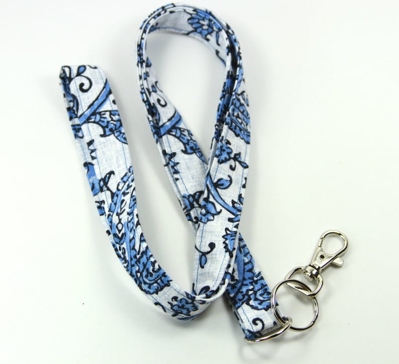 BLUE Fabric Lanyard Blue Badge Holder Black and White Etsy