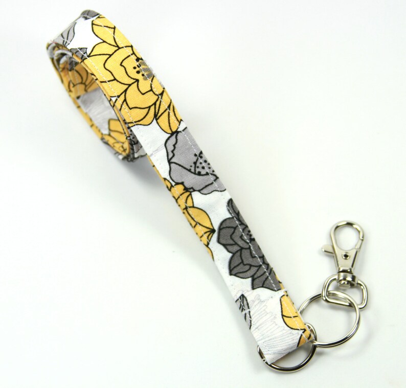 FLORAL Fabric Lanyard Yellow Gray Lanyard Yellow Badge Etsy