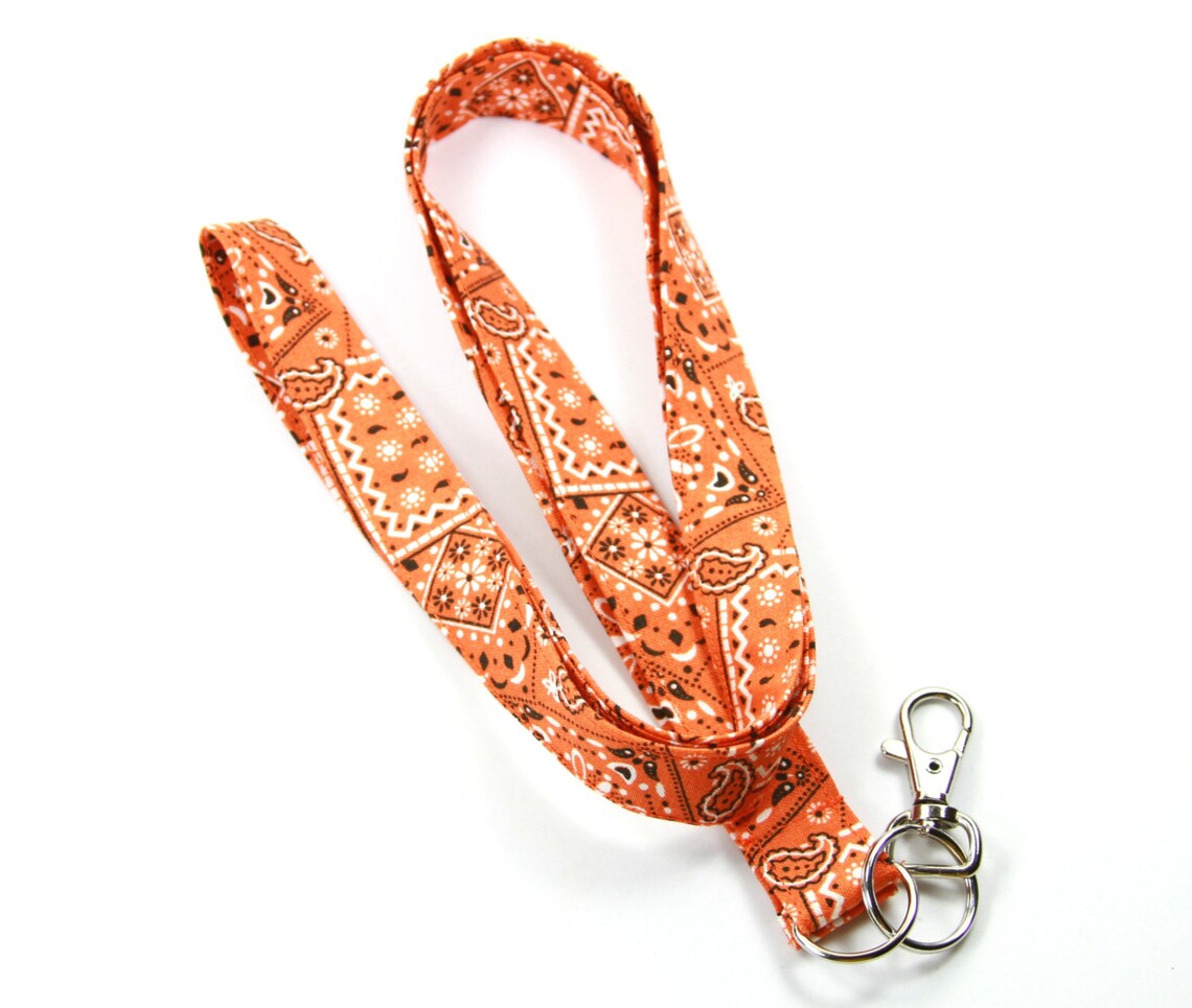 ORANGE Fabric Lanyard Orange Bandana Fabric Lanyard Bandana Etsy