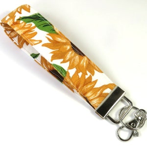 SUNFLOWER fabric badge holder, fabric keyfob, Sunflower keychain, sunflower wristlet, sunflower badge,floral wristlet,Yellow flower keychain image 2