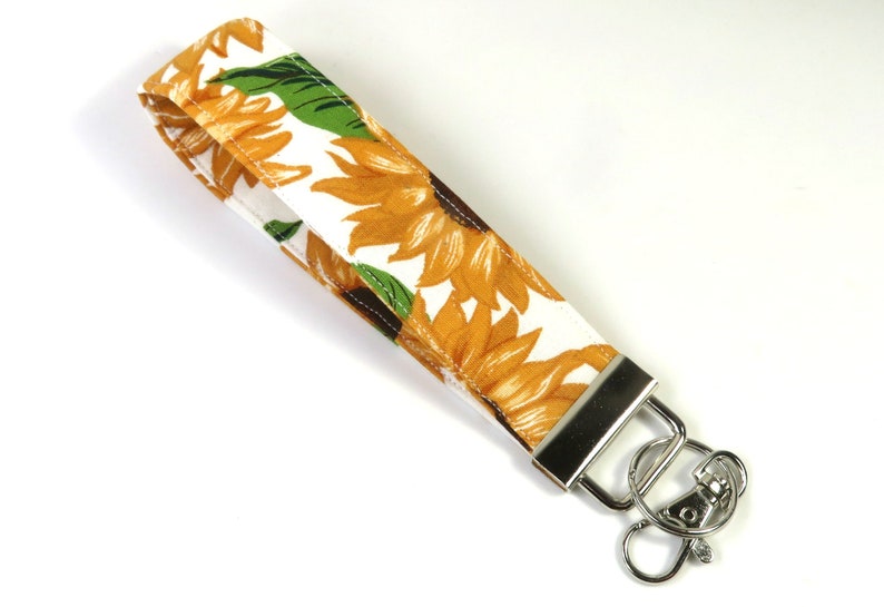 SUNFLOWER fabric badge holder, fabric keyfob, Sunflower keychain, sunflower wristlet, sunflower badge,floral wristlet,Yellow flower keychain image 2