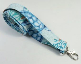 TURTLE fabric lanyard, ocean design lanyard, fabric lanyard, fabric badge holder, blue badge holder