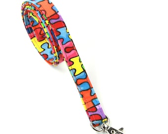 PUZZLE Fabric lanyard, Skinny Lanyard, Autism Awareness lanyard