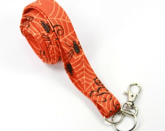 SPIDERWEB Fabric lanyard, Orange Black Lanyard, Spiderweb Lanyard, Spider Lanyard