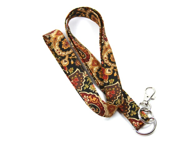 BROWN Fabric Lanyard Paisley Lanyard Brown Badge Holder | Etsy