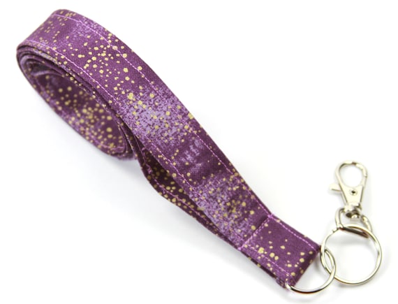 PURPLE Fabric Lanyard, Purple Badge Holder, Gold Lanyard, Purple