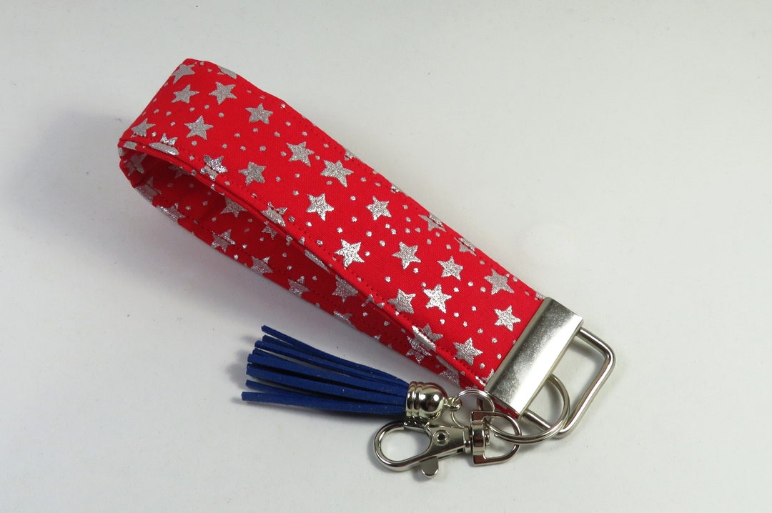 Red Star Keychain SILVER STAR Keyfob, Fabric Keychain, Beautiful Red Keyfobs, Star ...