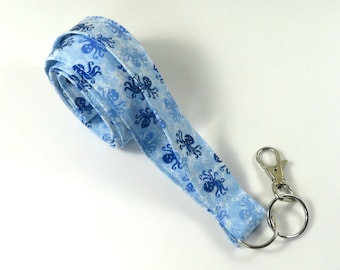 OCTOPUS fabric lanyard, Octopus badge holder, Octopus badge, Blue sparkly badge holder, Octopus gift