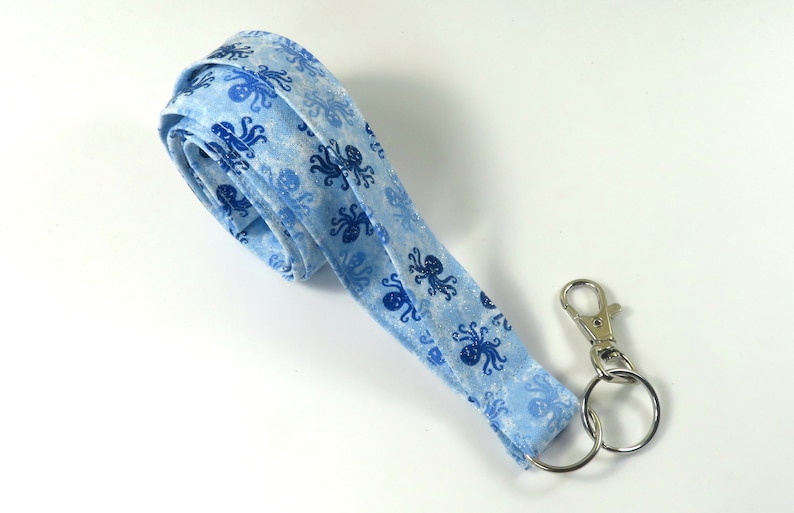 Octopus badge holder Blue sparkly badge holder Octopus gift Octopus badge OCTOPUS fabric lanyard