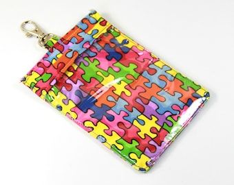 PUZZLE fabric ID holder, Autism awareness fabric ID holder, Autism fabric lanyard, Puzzle fabric badge holder, Colorful puzzle lanyard