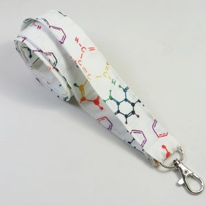 Science Fabric Lanyard, White Science Badge Holder, Molecule Badge Holder, Science Teachers Lanyard, Fabric ID Holder