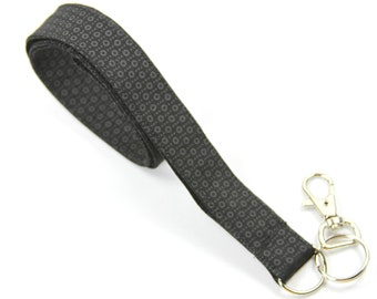 BLACK Fabric Lanyard, Dot Fabric Badge Holder, Black Lanyard, Fabric ID holder