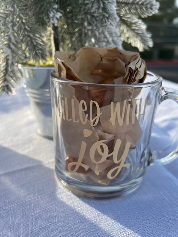 Mug. Glass Clear Mugs,filled With Joymug, Christmas Mugs, Boho Mugs, Cute  Glass Mugs, Clear Glass, Clear Mugs, Coffee Mugs, Cute Coffee Mugs 