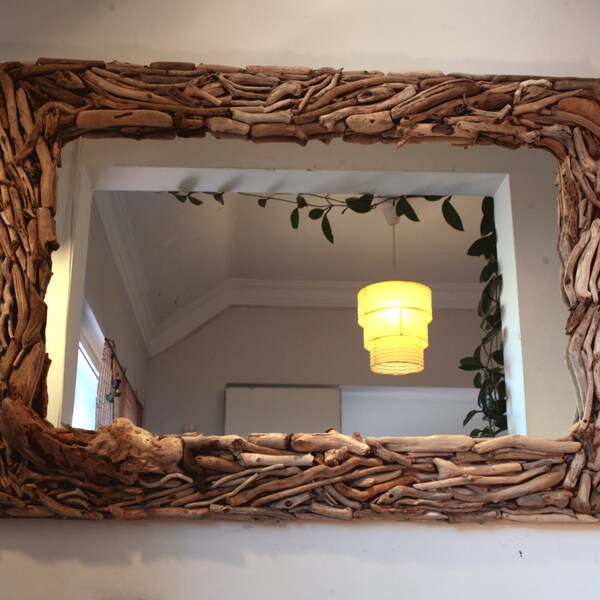 Large Natural Driftwood Mirror-Coastal Home Decor-Driftwood Art-Rectangle Wall Mirror