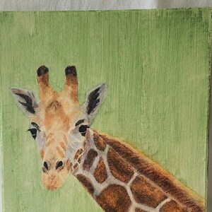 Decorative box with hand painted giraffe on green background