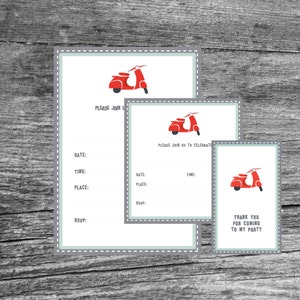 Vintage Vespa Birthday Invitation/Boy Party//Included Gift Tag FREE//Instant Download//Digital File//Vintage//English and Spanish Version
