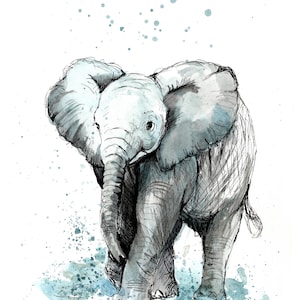 Estampado de elefante. Tarjeta de felicitación de elefante. Arte elefante. Decoración de pared de elefante. Regalo de elefante. Acuarela de elefante. Acuarela de elefante.