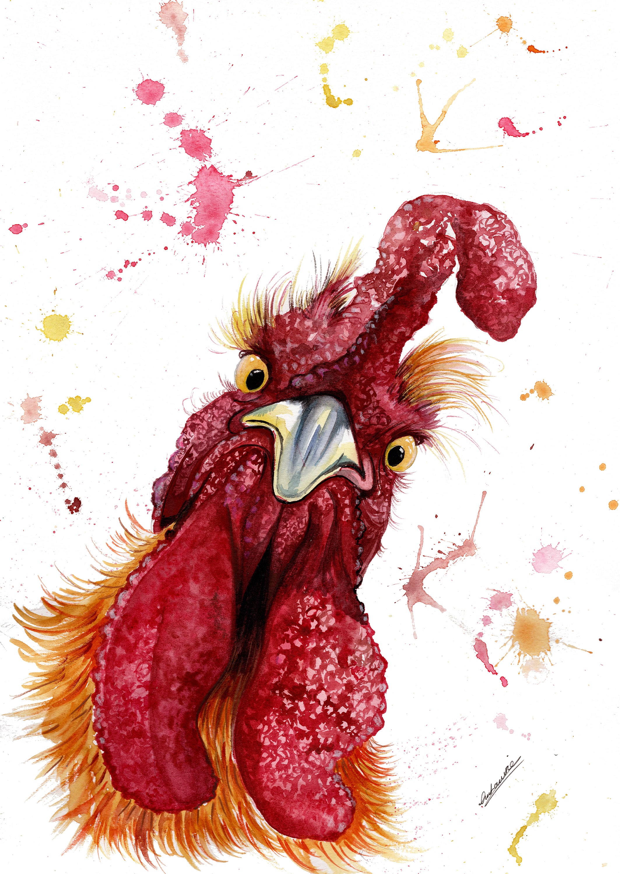 Cockerel watercolour print. Cockerel greeting card. Rooster | Etsy