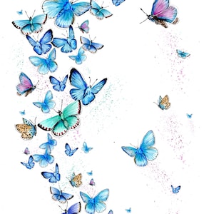 Vlinder aquarel afdrukken. Vlinder wenskaart. Vlinder wanddecoratie. Vlinder cadeau. Blauwe vlinders.