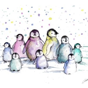 Babypinguïnprint. Wenskaart babypinguïn. Pinguïn wanddecoratie. Pinguïn cadeau. Pinguïn kinderkamerkunst.