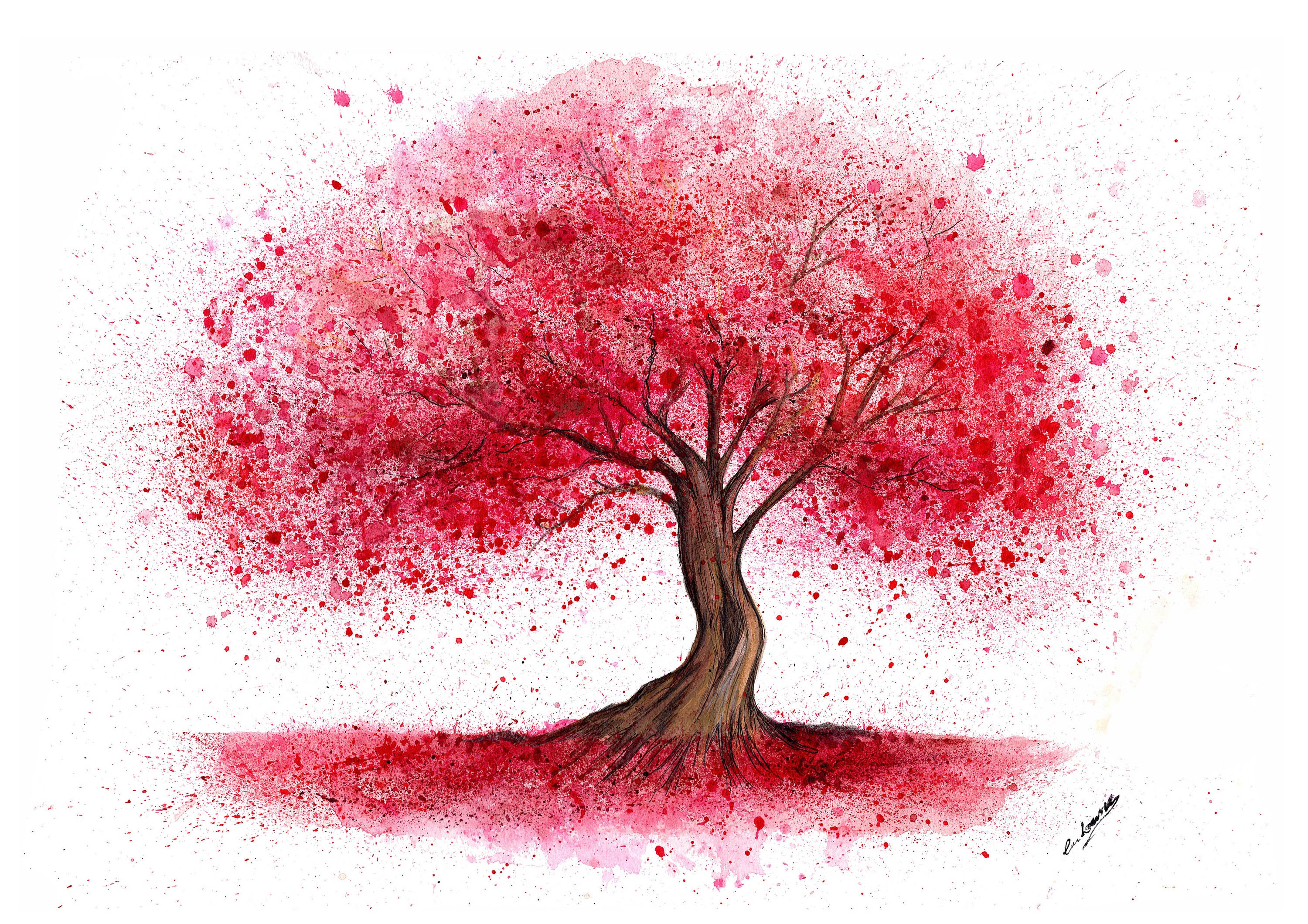 Four Seasons Cherry Blossom Tree Watercolour Splatter Print. | Etsy UK