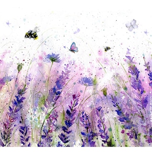 Imprimé lavande. Carte de voeux lavande. Décoration murale lavande. Cadeau lavande. Aquarelle lavande. Cadeau de jardinage.