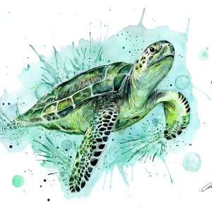 Imprimé tortue de mer. Carte de voeux tortue de mer. Art de la tortue. Décoration murale tortue. Cadeau tortue. Aquarelle de tortue. Aquarelle de tortue.