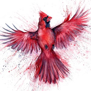 Cardinal rouge, impression aquarelle Cardinal rouge. Carte de voeux cardinal rouge. Décoration murale cardinale. Cadeau cardinal. Peinture cardinalice.