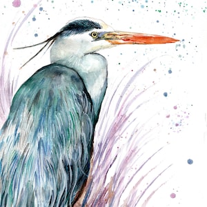 Impressão aquarela de garça. Cartão de felicitações de garça. Arte da garça. Decoração de parede de garça. Presente de coruja garça.