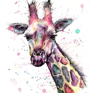 Impression aquarelle girafe. Carte de voeux girafe. Art de la girafe. Décoration murale girafe. Cadeau girafe. Art africain. Imprimé safari.